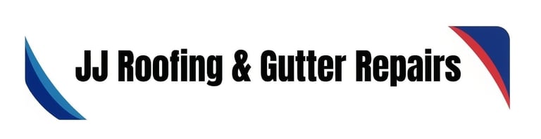 JJ Roofing & Gutter Repairs logo with blue and red geometric design elements