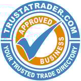 TrustATrader.com approved business seal with blue checkmark and orange accents for trusted trade directory